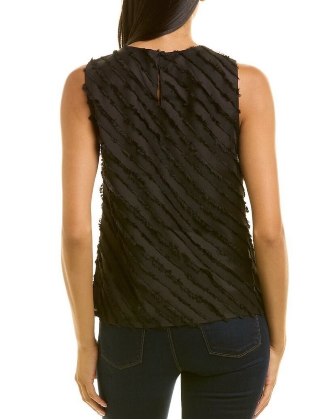 REBECCA TAYLOR Bias Lash Eyelash Tank Black Sleeveless Textured Stripe Tank Top - Picture 11 of 11
